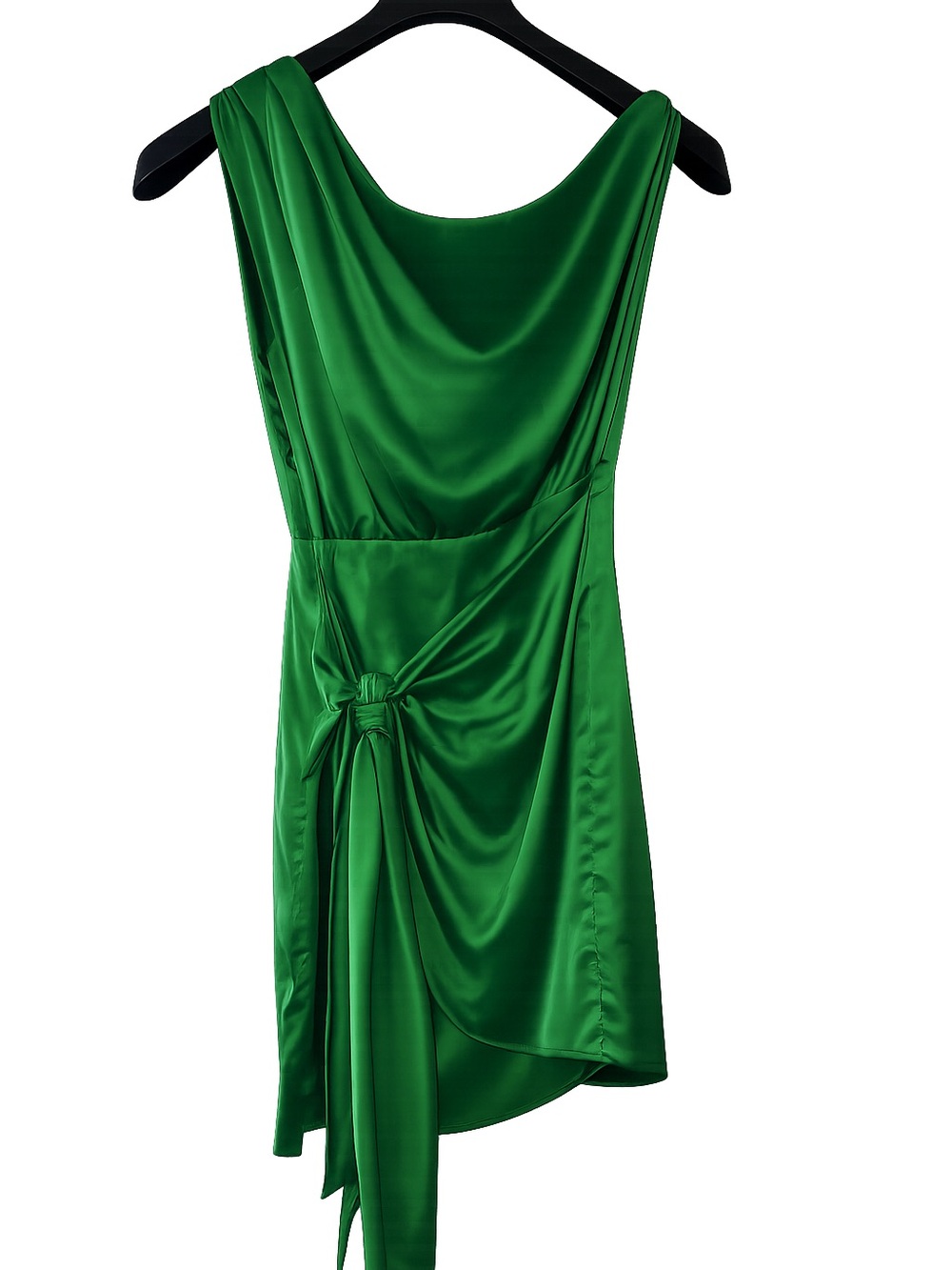 Green Satin Knot-Front Mini Dress